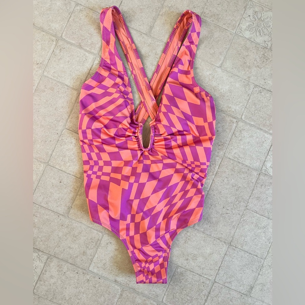 Zara pink and organs checkered bathing suit